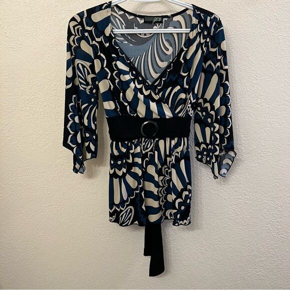 J.T.B. Tops - J.T.B. V-Neck Long Sleeve Belted Lite Weight Top